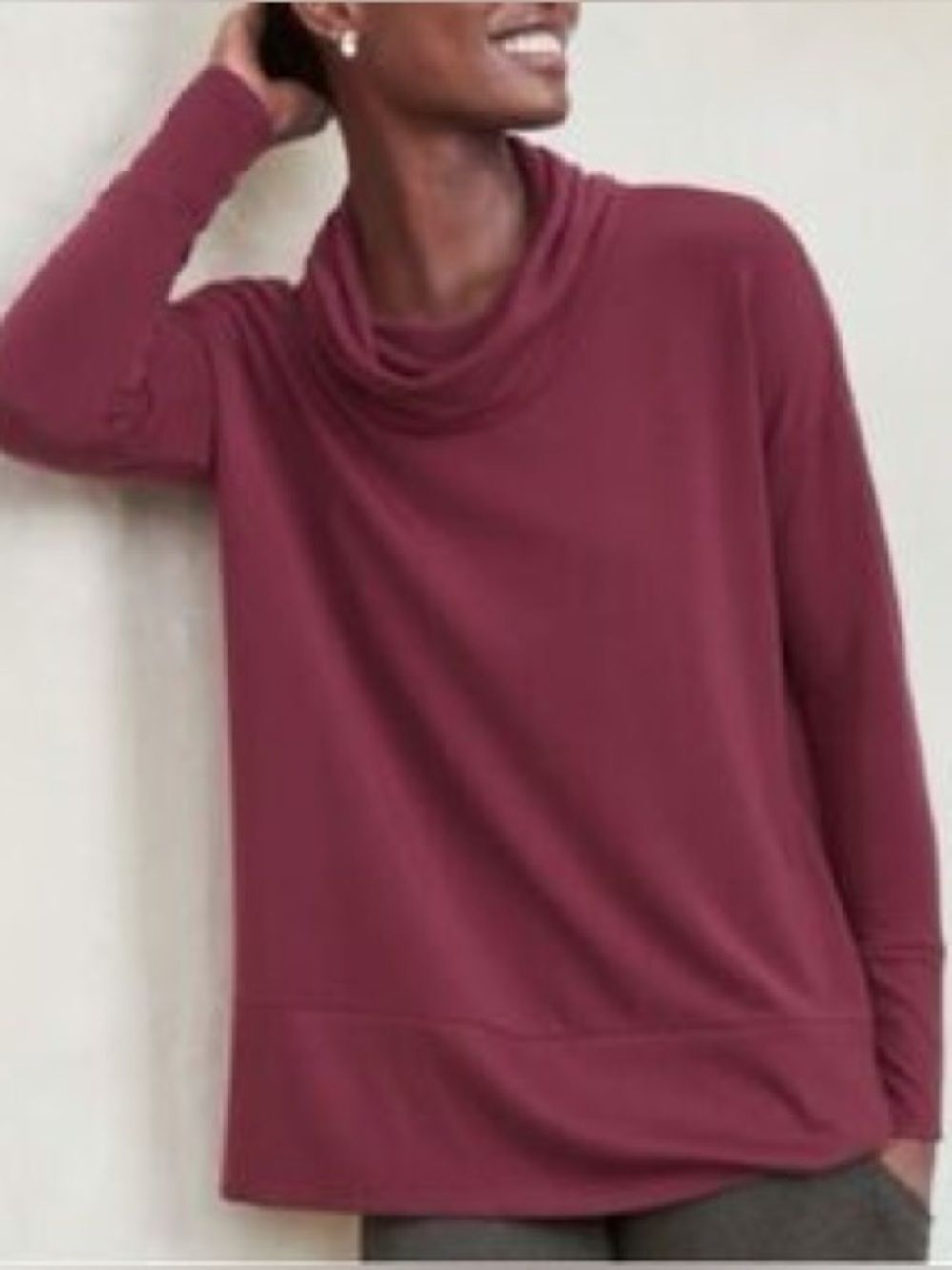 Garnet Hill Wine Burgundy Cowl-Neck Pullover Tunic Top Sz M